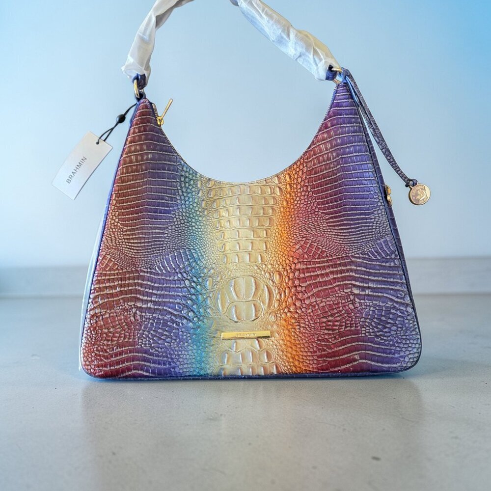 Brahmin Tabitha Melbourne Ombre Rainbow Shoulder Bag Croc Embossed Leather NWT - Picture 16 of 16